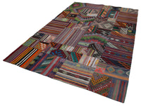 Colorful Geometric Vintage Turkish Kilim Rug 202x301 cm (6'8" x 9'11")