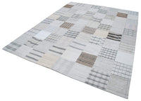 White and Grey Geometric Wool Kilim Rug 245x303 cm (8' x 9'11")