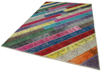 Mehrfarbiger geometrischer Patchwork Teppich aus Wolle 197x305 cm