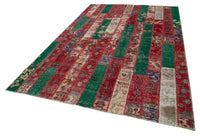 Red and Green Vintage Patchwork Rug 200x301 cm (6'7" x 9'11")