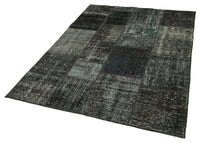 Geometric Grey & Black Vintage Hand-Knotted Rug 145x201 cm (4'9" x 6'7")
