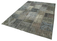 Grey and Blue Turkish Patchwork Rug 173x243 cm (5'8" x 8')