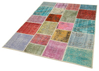 Kırmızı Mavi Eskitme Patchwork Salon Halısı