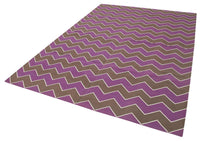 Purple and Brown Geometric Flatweave Kilim Rug 187x271 cm (6'2" x 8'11")