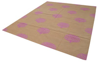 Beige and Purple Geometric Handwoven Kilim Rug 244x302 cm (8' x 9'11")