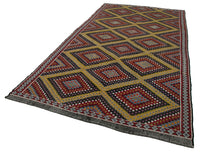 Red & Yellow Geometric Vintage Kilim Runner Rug 185x353 cm (6'1" x 11'7")