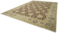Extra Large Beige & Burgundy Floral Wool Rug 396x572 cm (13' x 18'9")