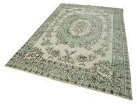 Cream and Turquoise Floral Turkish Rug 177x280 cm (5'10" x 9'2")