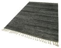Anthracite & Cream Striped Hand-Knotted Wool Rug 152x244 cm (5' x 8')