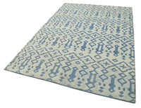 Blauer handgeknüpfter Wollteppich mit Hochflor-Muster 152x244 cm