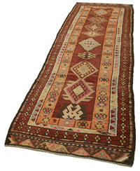 Vintage Red Geometric Turkish Runner Rug 92x403 cm (3' x 13'3")