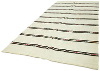 Krem Siyah Etnik Kilim Çizgili Salon Halısı