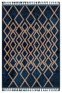 Navy Blue & Beige Geometric Low Pile Area Rug