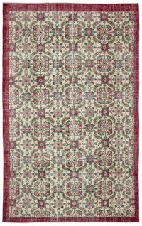 6 Metrekare El Dokuma Yün Halı Çiçek Desenli Krem Bordo 195x317 cm 10598