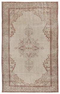 Vintage Orientteppich Rot Beige mit Medaillon, handgeknüpfter Wollteppich 165x271 cm