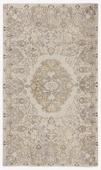 Cream & Gold Distressed Hand-Knotted Wool Rug 168x283 cm (5'6" x 9'3")