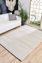 Alfombra mecánica étnica geométrica Alkora en beige y marrón
