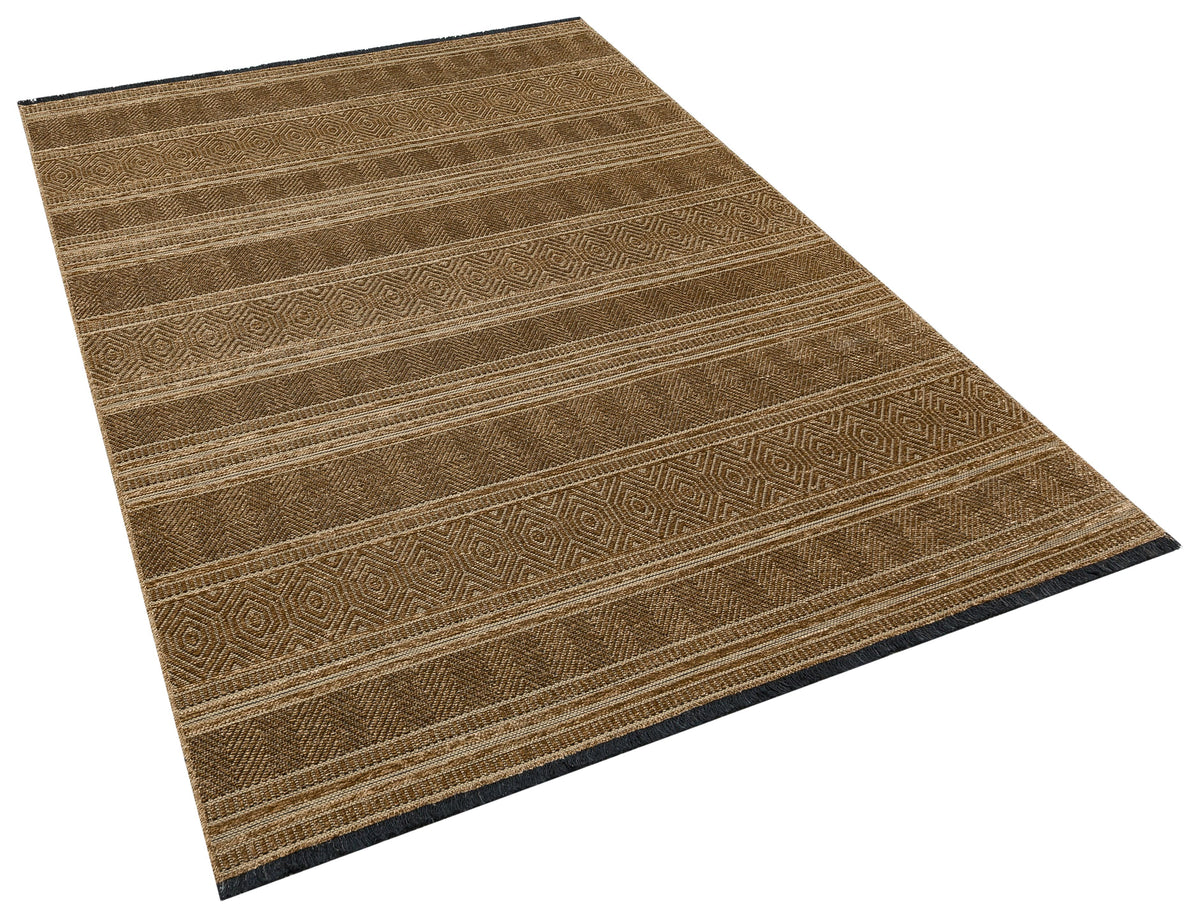 Alkora Kahverengi Bej Geometrik Modern Makine Halısı