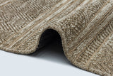 Alfombra moderna Alkora de fabricación mecánica, en marrón y beige, con rayas