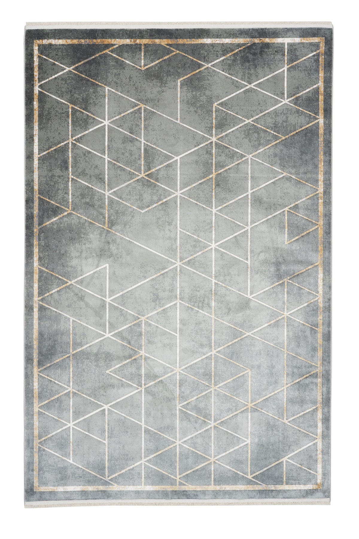 Olvira Gri Bej Geometrik Desenli Modern Makine Halısı