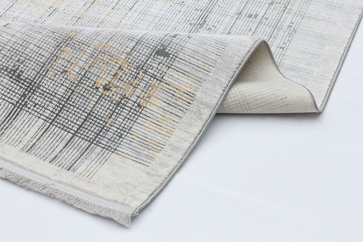 Olvira Gri Bej Çizgisel Soyut Desenli Modern Makine Halısı