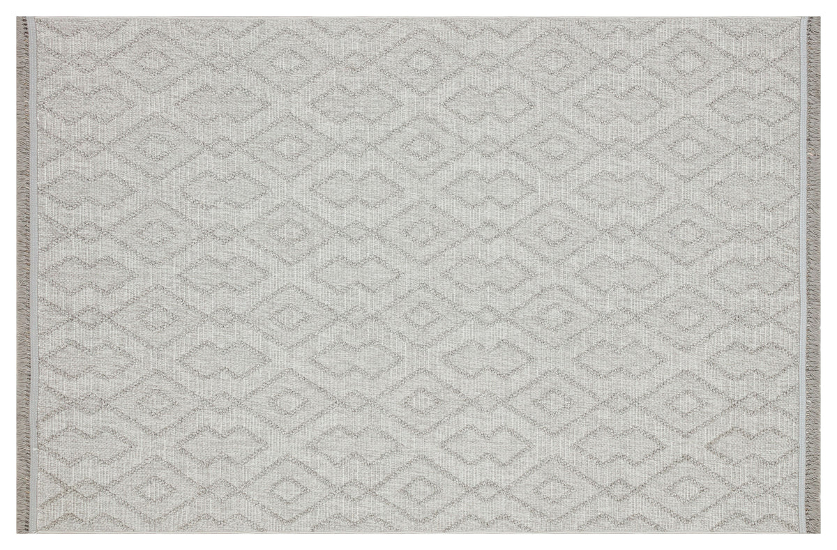 Lunera Gri Beyaz Açık Gri Geometrik Modern Makine Halısı