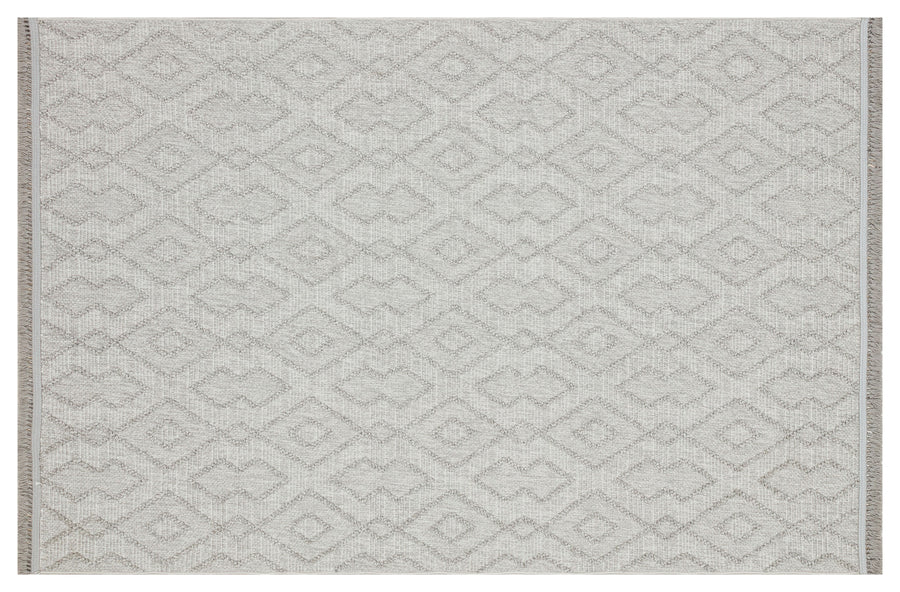 Lunera Gri Beyaz Açık Gri Geometrik Modern Makine Halısı