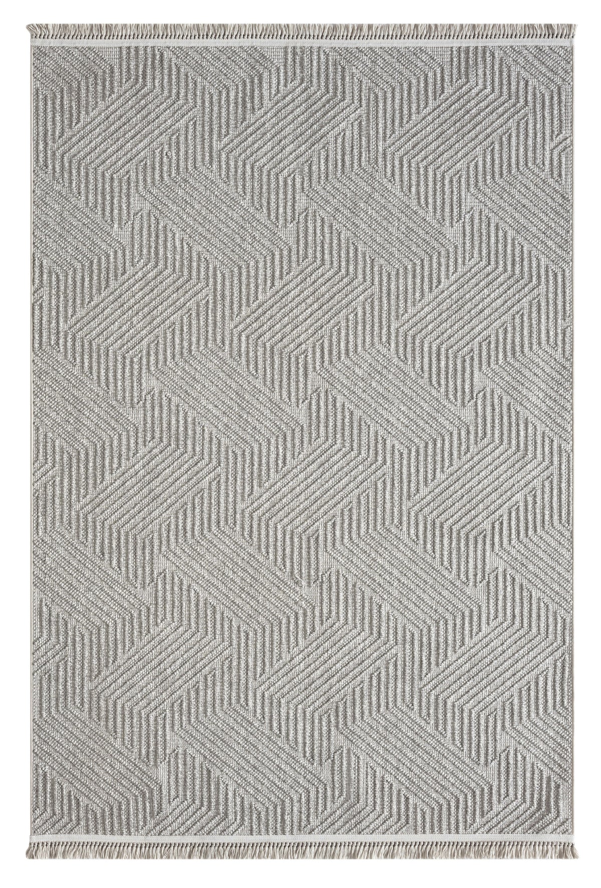 Lunera Gri Beyaz Geometrik Zig-Zag Desenli Modern Makine Halısı