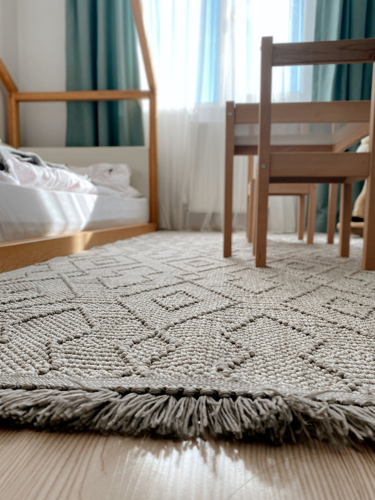 Lunera Gri Beyaz Açık Gri Geometrik Modern Makine Halısı