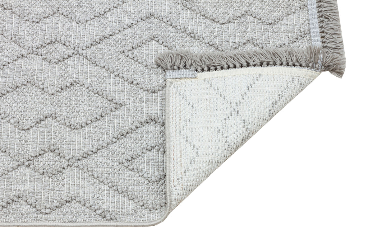 Lunera Gri Beyaz Açık Gri Geometrik Modern Makine Halısı