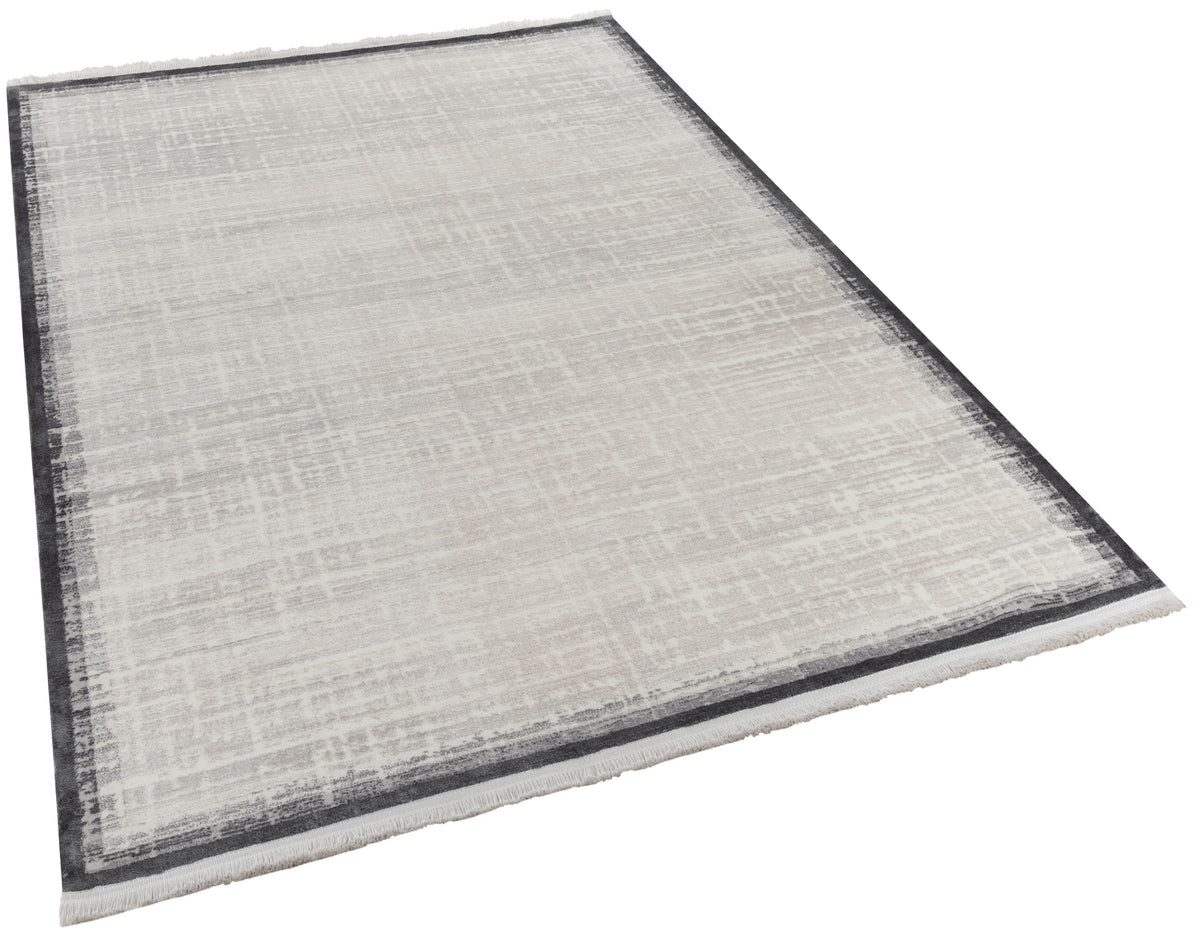 Mirelo Gri Beyaz Soyut Desenli Modern Makine Halısı