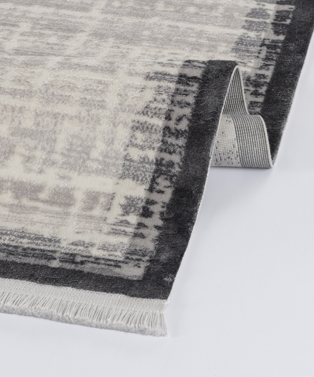 Mirelo Gri Beyaz Soyut Desenli Modern Makine Halısı