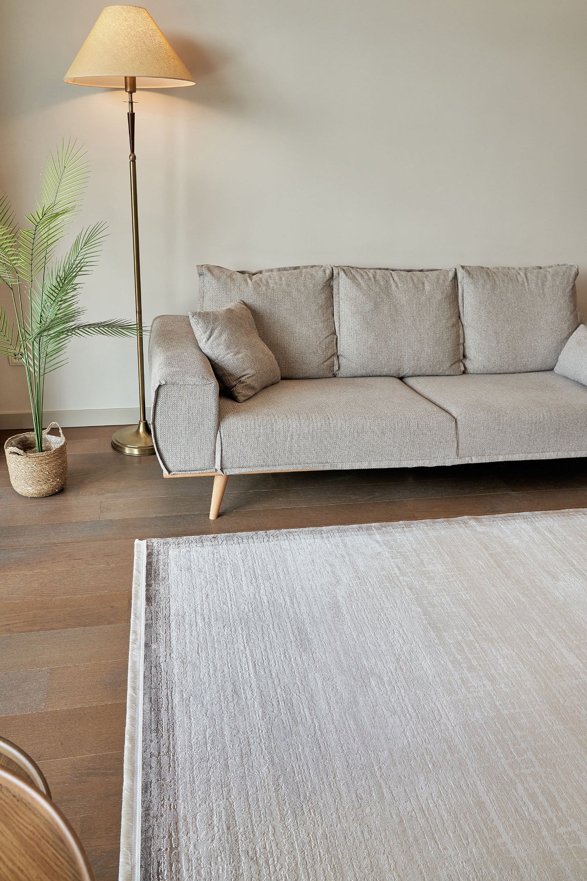 Mirelo Bej Kahverengi Bordurlu Minimalist Modern Makine Halısı