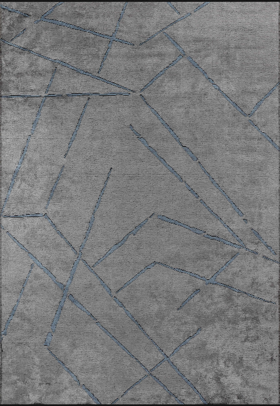 Sovra Gri Mavi Modern Geometrik Makine Halısı