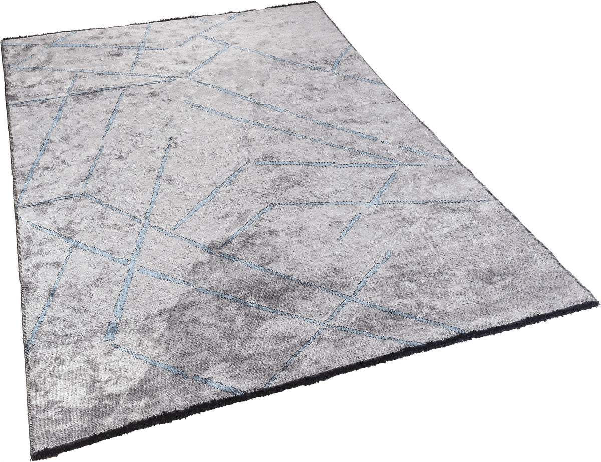 Sovra Gri Mavi Modern Geometrik Makine Halısı – genel görünüm