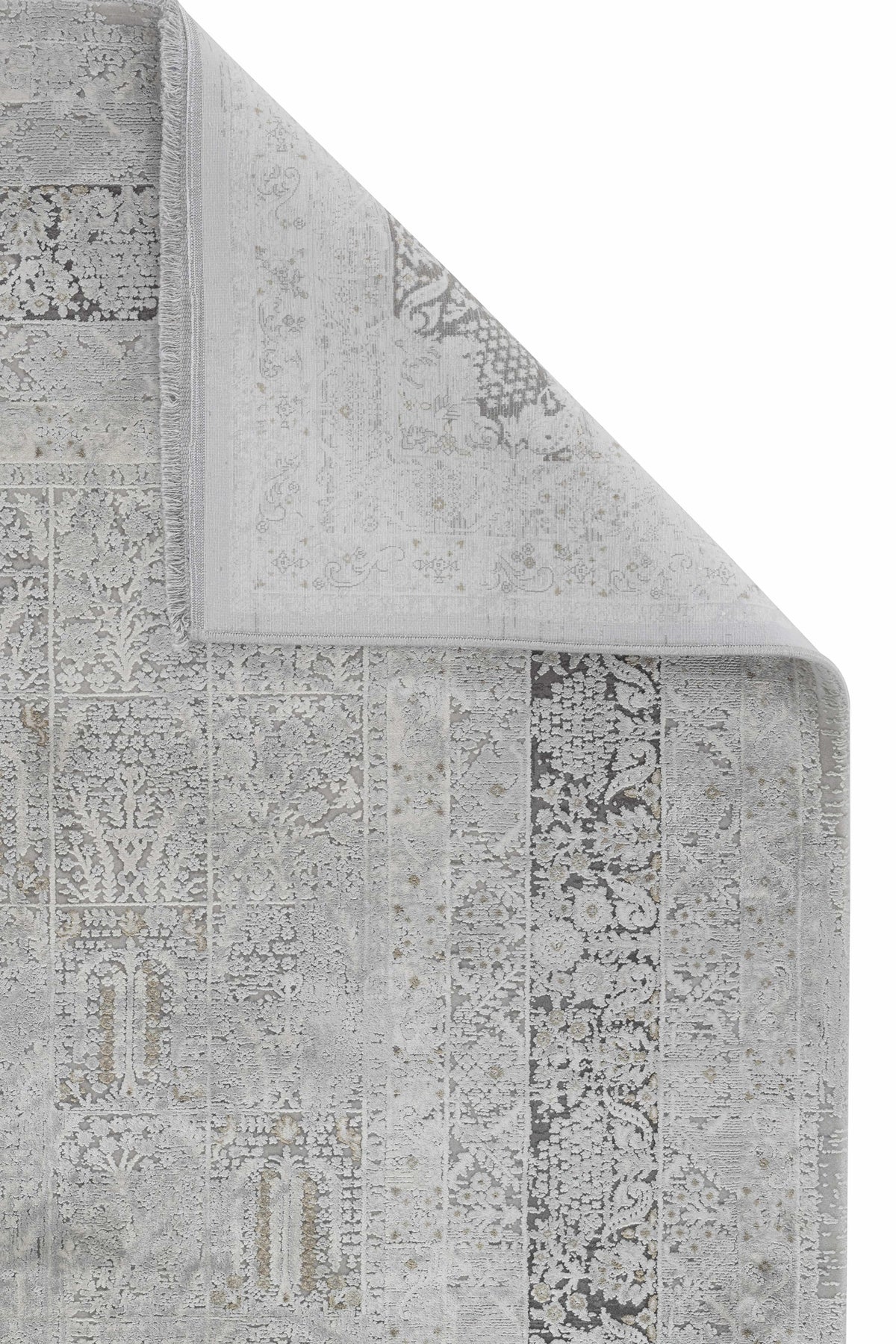 Zerita Gri Soluk Madalyonlu Bordürlü Vintage Salon Halısı