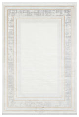 Tapis de machine moderne Torvan blanc gris beige or à motif géométrique