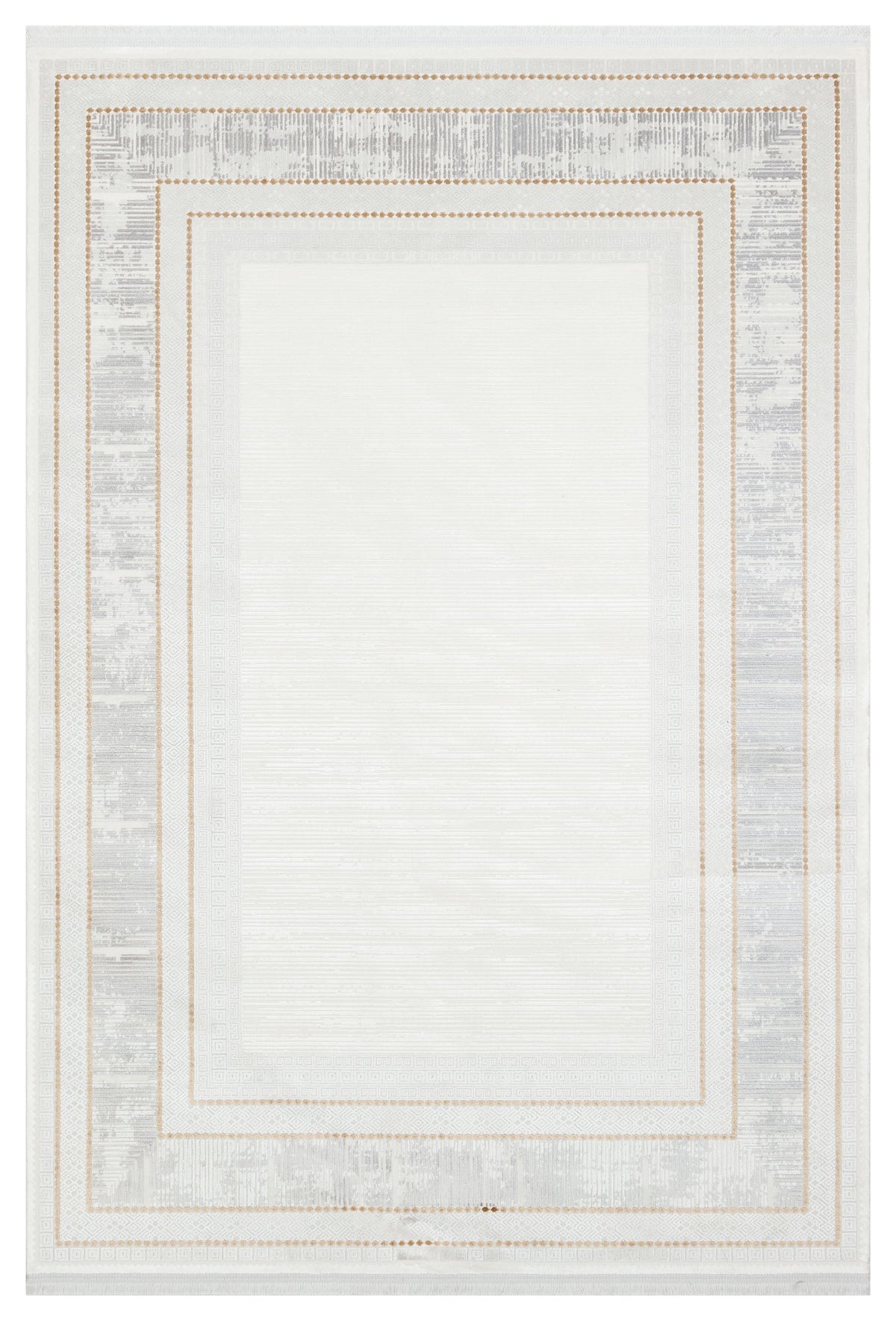 Torvan Beyaz Gri Bej Gold Geometrik Desenli Modern Makine Halısı