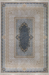 Sorva Beige Navy Medallion Pattern Classic Machine-Made Rug