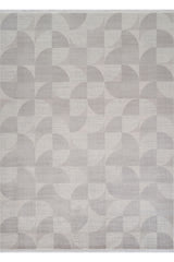 Sivra Grey White Modern Geometric Machine-Made Rug