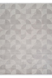 Sivra Gri Beyaz Modern Geometrik Makine Halısı