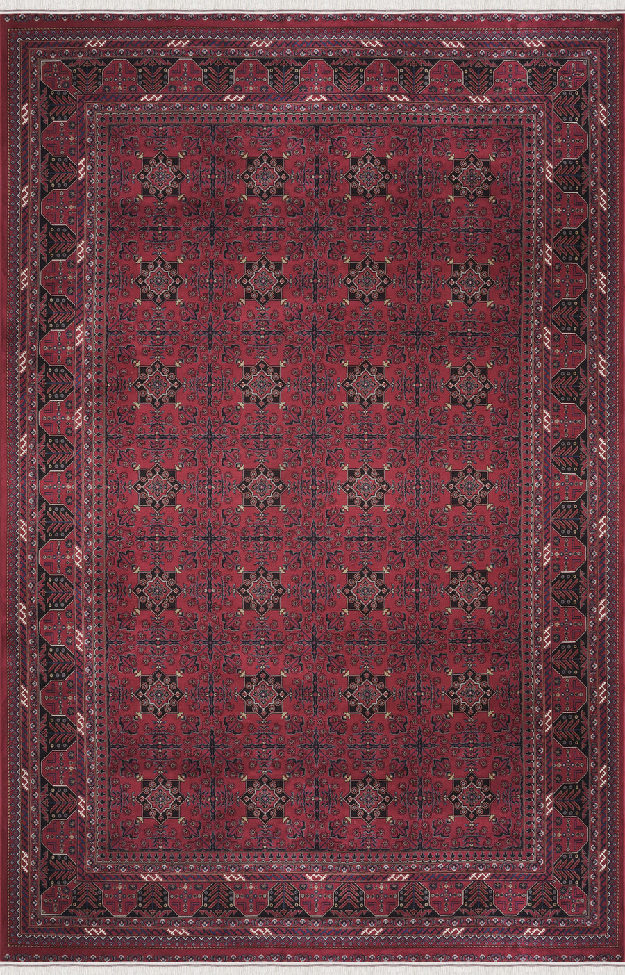 Lorasa Burgundy Black Classic Geometric Machine-Made Rug