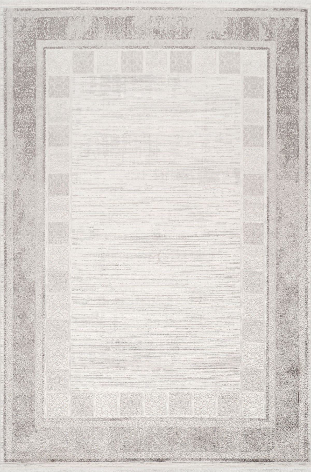 Nivra Gri Beyaz Geometrik Desenli Modern Makine Halısı