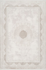 Nivra White Beige Medallion Classic Living Room Rug