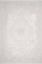 Nivra White Grey Classic Medallion Pattern Living Room Rug