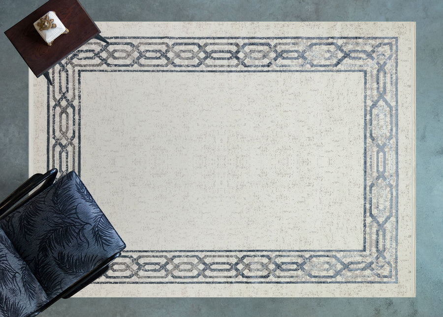 Davela Krem Gri Geometrik Modern Makine Halısı