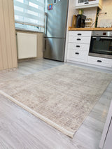 Davela White, Beige, Off-White, Mink, and Gray Abstract-Pattern Modern Machine-Made Rug