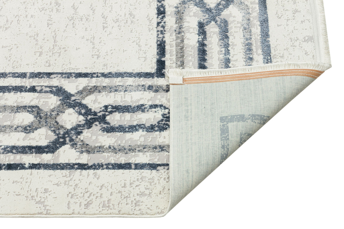 Davela Krem Gri Geometrik Modern Makine Halısı