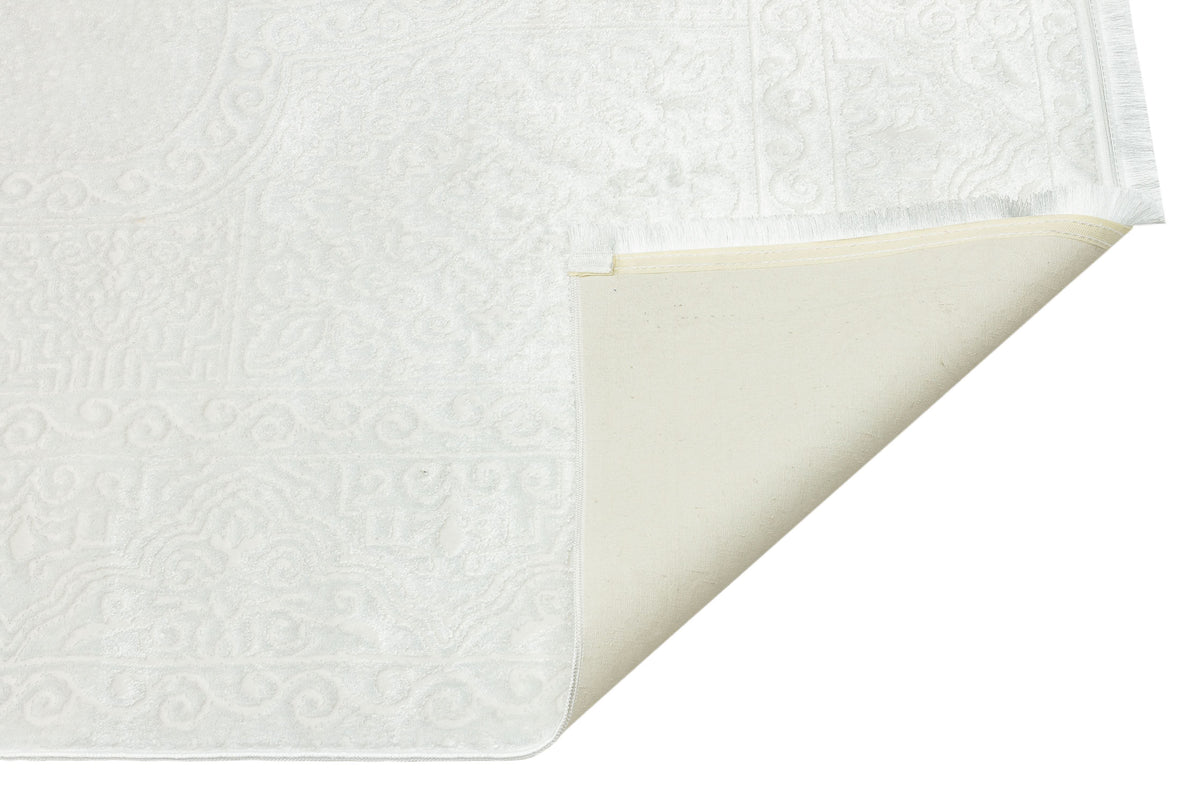 Davela Beyaz Kırmızı Ekru Kabartma Desenli Modern Makine Halısı
