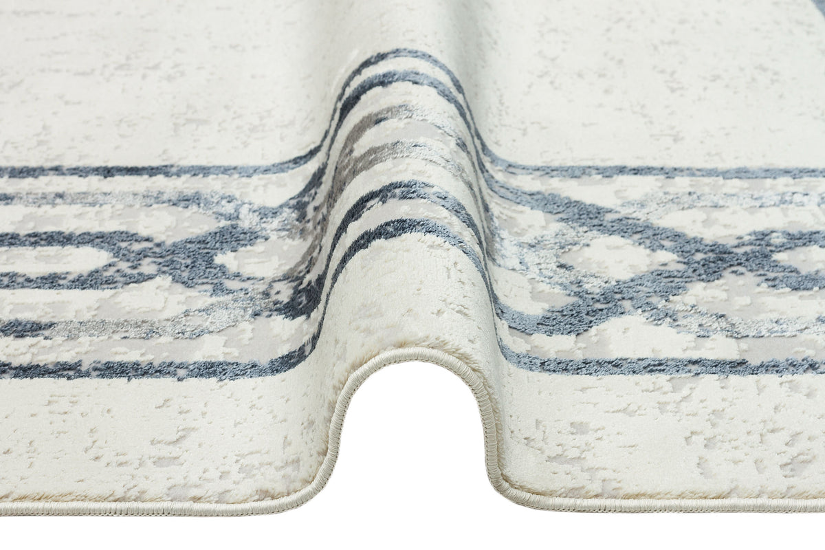 Davela Krem Gri Geometrik Modern Makine Halısı